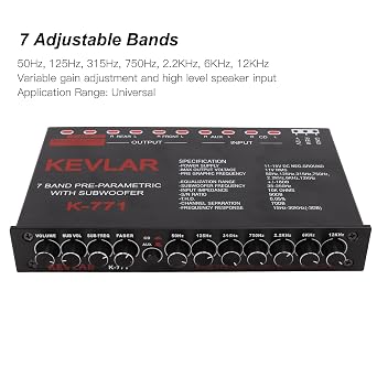 Car Audio Graphic Equalizer Adjustable 7-Band Low Pass High Level Input EQ for Stereo System, Universal Fit, Metal Material