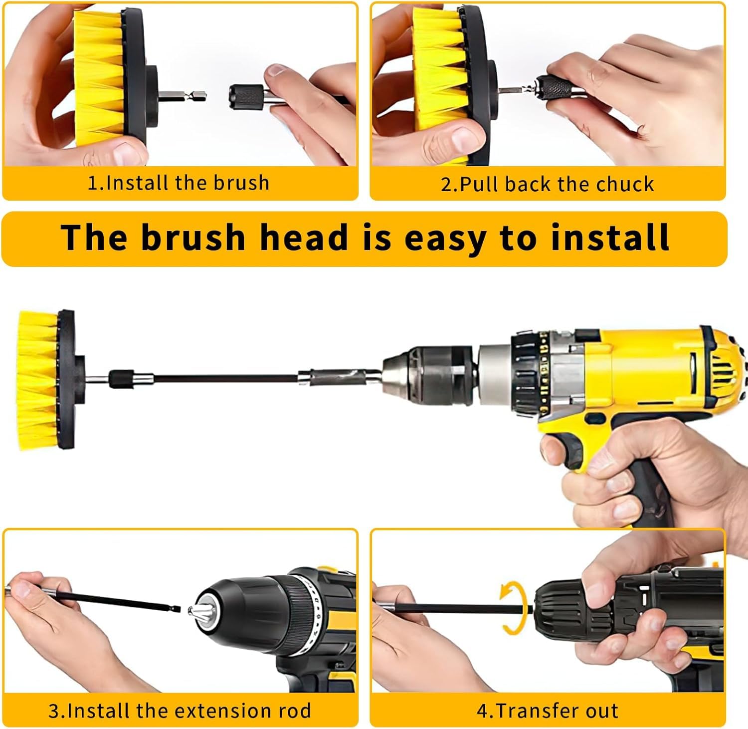 10 Pezzi Spazzola Elettrica Rotante, Spazzole per Trapano Elettrico, Spazzole per Trapano per Pulire Drill, per Auto, Pneumatici, Piastrelle, Pavimenti, Cucine, Vasche da Bagno (Giallo)