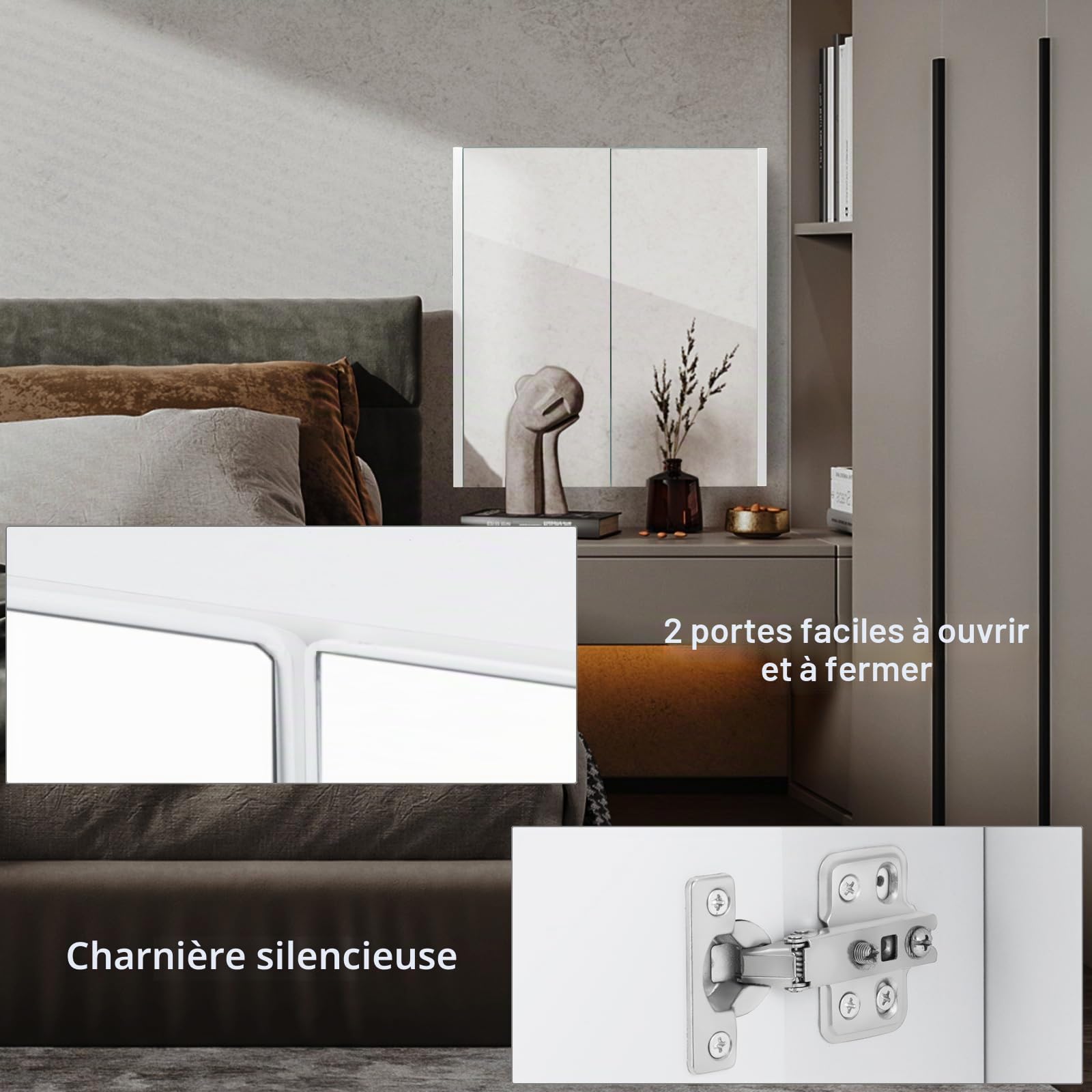 LIFEZEAL Armoire avec Miroir de Salle de Bain, Armoire Murale avec 2 Portes et 2 Étagères, Meuble WC Suspendu, 62 x 11,3 x 65 cm, pour Salle de Bain, Chambre à Coucher (Blanc)