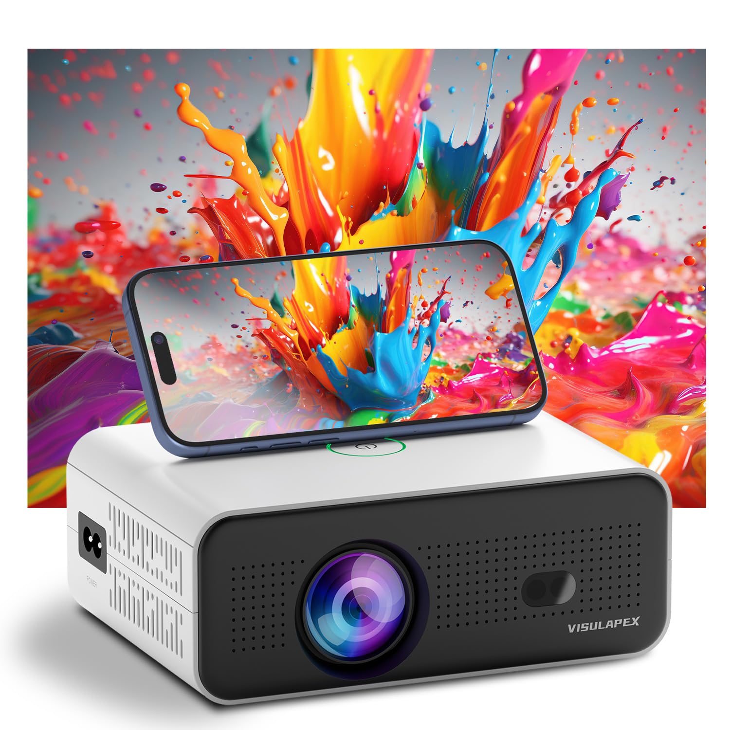 Mini Proiettore 4K Supporta, VISULAPEX Proiettore Android 11 WiFi 6 BT 5.2 12000 Lumens, Mini Proiettore Portatile Home Cinema per Smartphone/iOS/Android/TV Stick/HDMI/USB