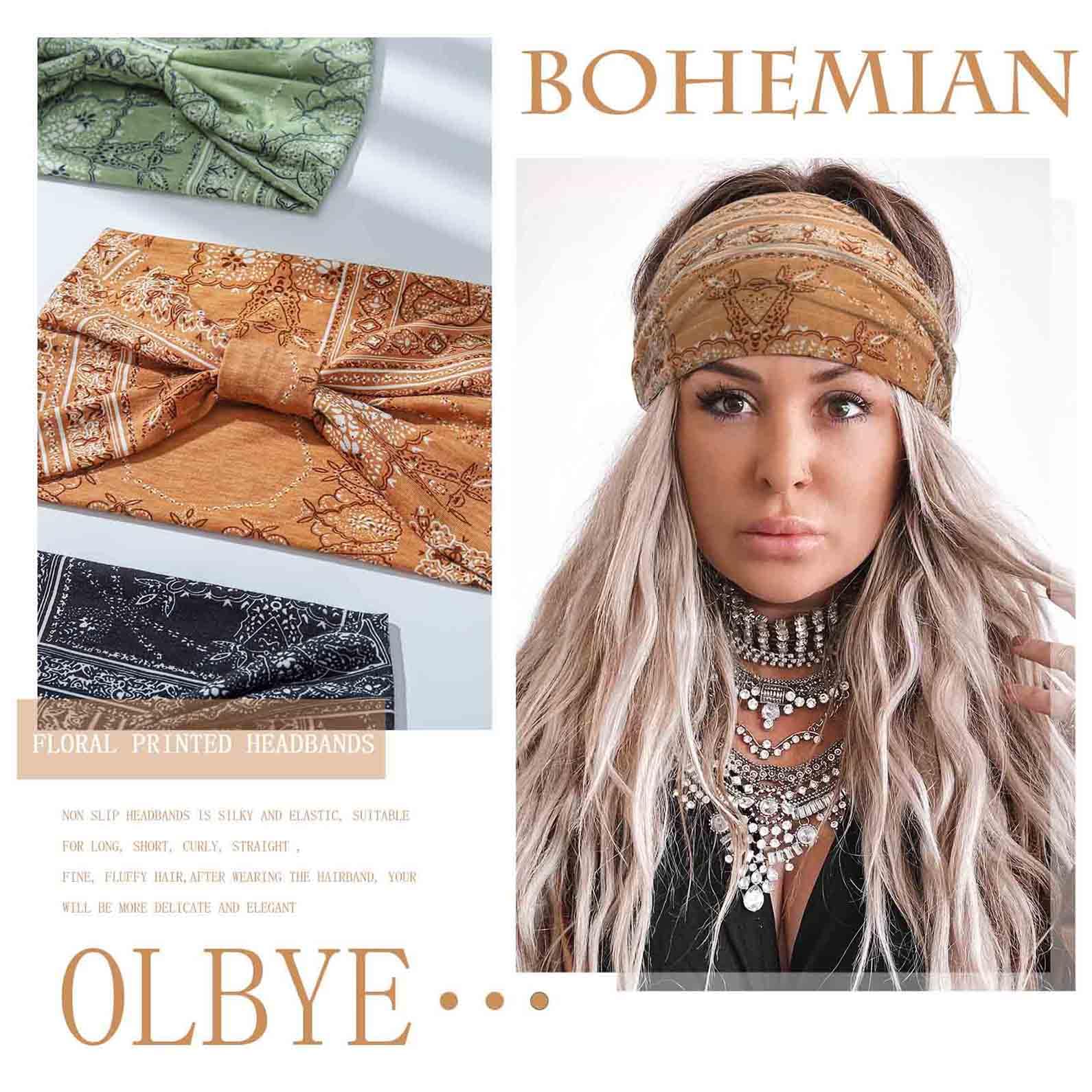 Olbye Opaski na głowę dla kobiet szerokie boho opaska na głowę wiązane turban opaski na głowę elastyczne antypoślizgowe opaski do włosów kwiatowe afrykańskie opaski na głowę trening joga opaski