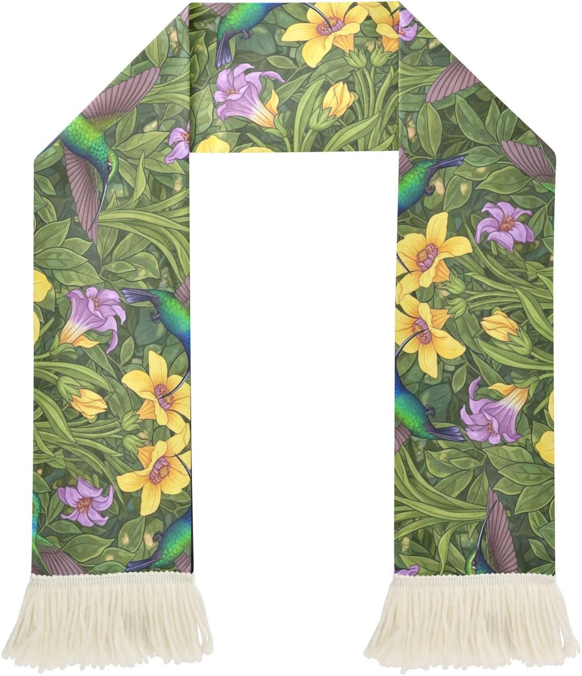 CHIFIGNO Colorful Flowers Birds Green Sports Fan Scarf Towel, Soft Polyester Sweat Wipe Cheering Scarf for Soccer Games, Quick Dry with Fringe Ends