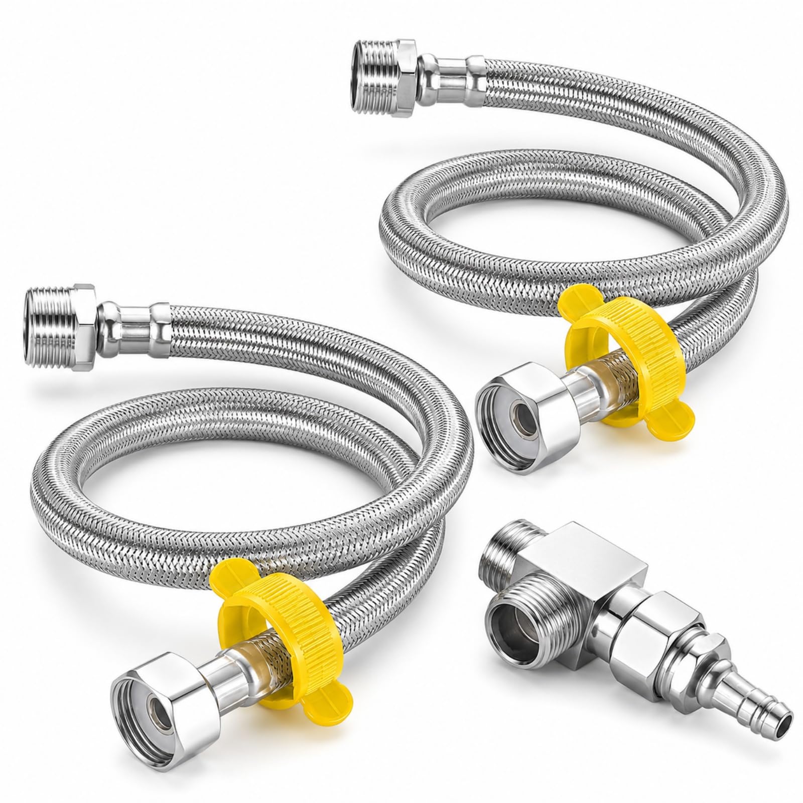 Pack of 2 Flexible Pipe Stainless Steel Braided Hose for Toilet/Taps 1/2" x 1/2" BSP 40cm Long