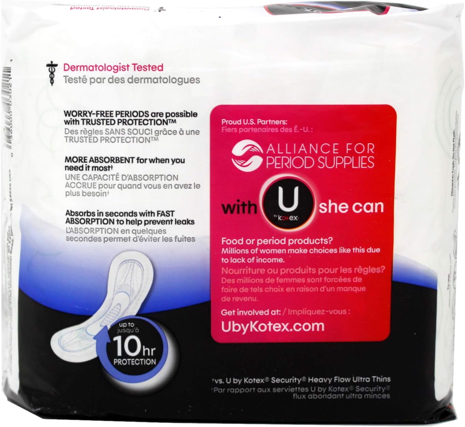 U by Kotex Security Maxi Pads, Long Super, 22 Count (Pack of 3)