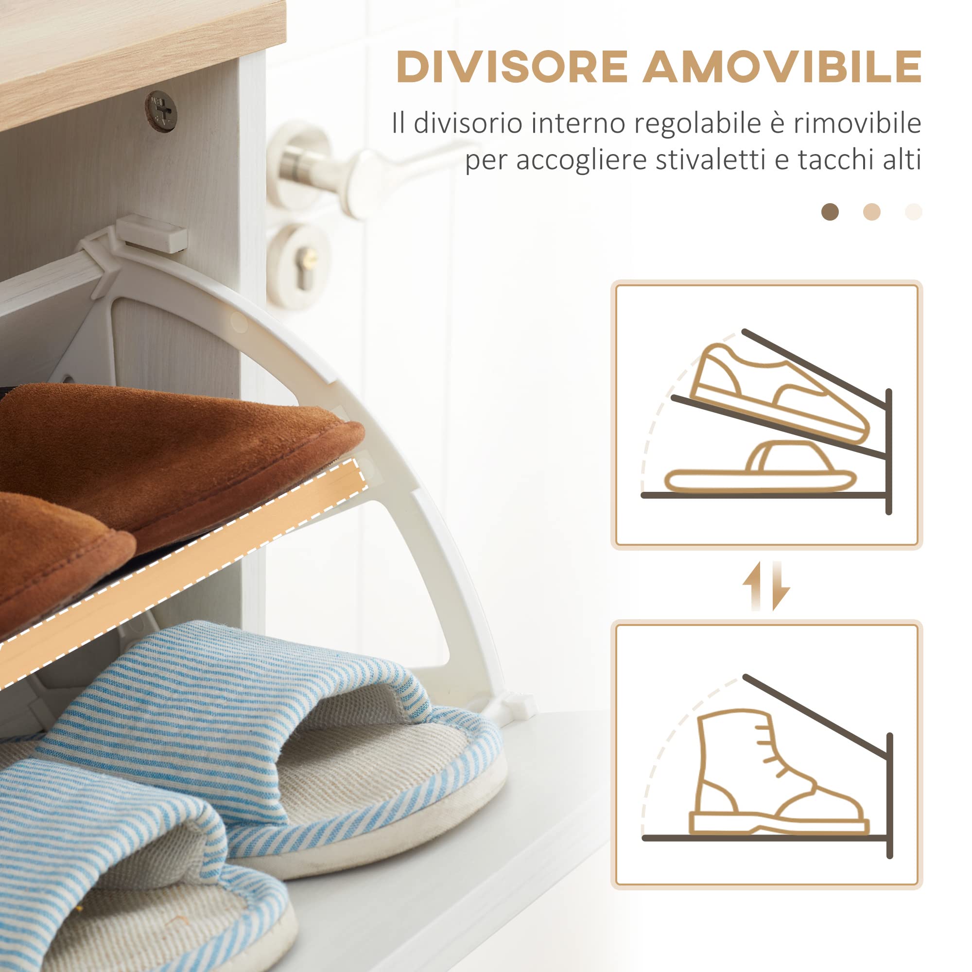HOMCOM Mobile Scarpiera Salvaspazio in Truciolato con 3 Cassetti e 2 Ripiani Interni Regolabili, 70x23.5x122 cm, Bianco