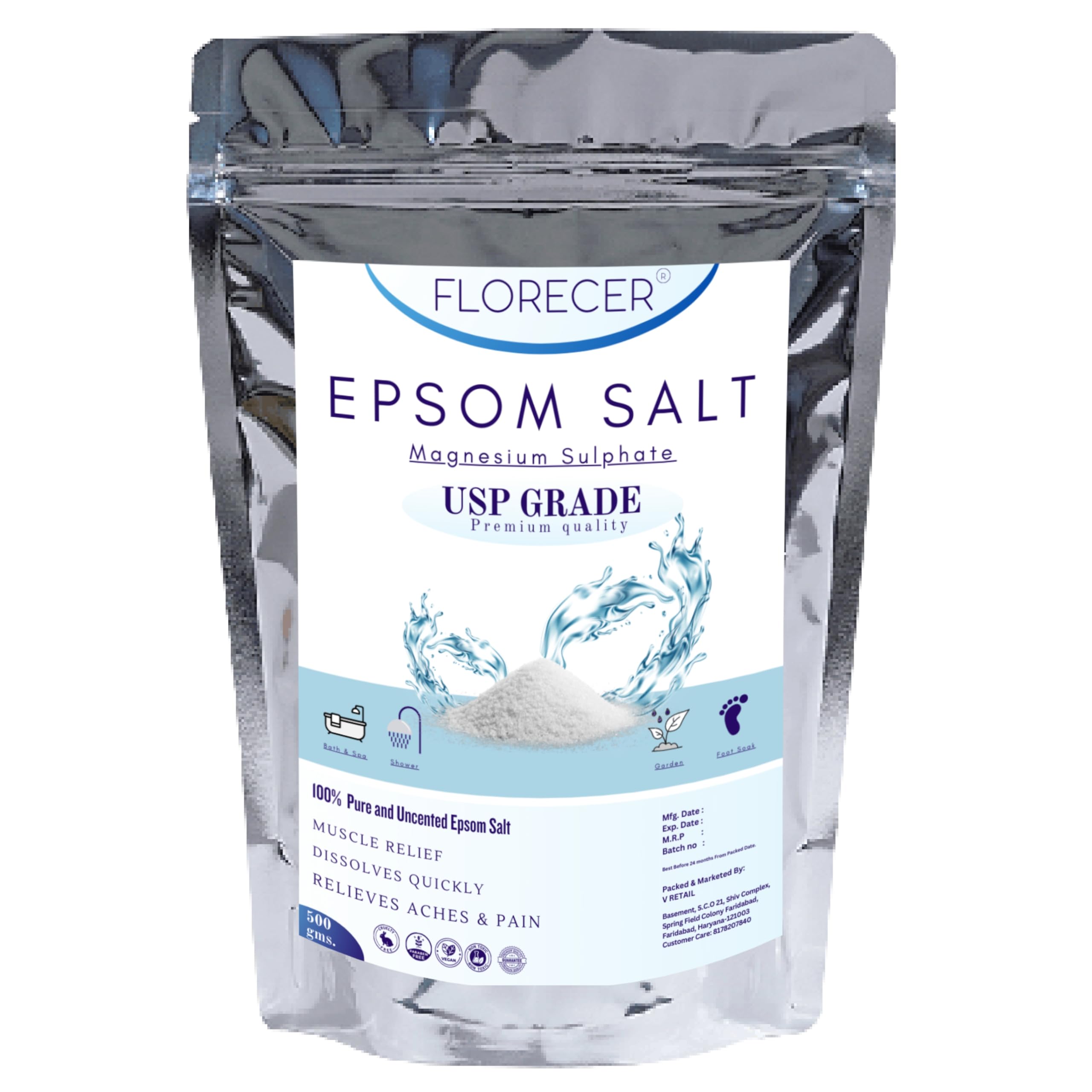 Florecer Epsom Salt For Bath | Foot | Pain Relief | Magnesium Sulphate - 500 Gram