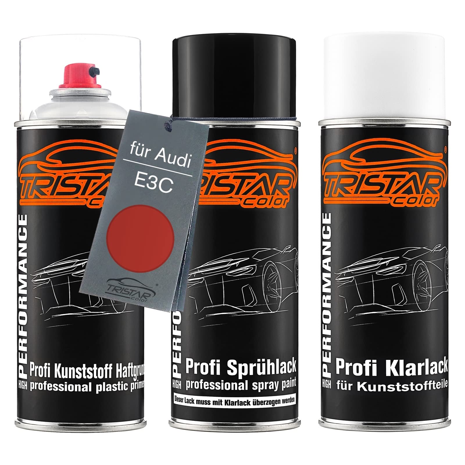 TRISTARcolor Peinture Voiture Kit Bombes De Peinture Pour Pare-chocs En Plastique Pour Audi E3C Royal Red Primaire D'adhérence Peinture De Base Vernis Clair Avec Plastifiant Aérosol
