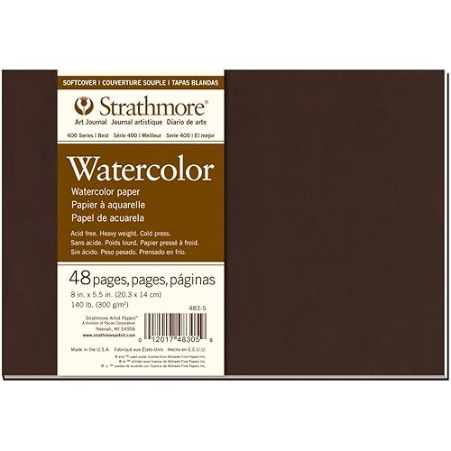 Strathmore 483-5 Softcover Watercolor Art Journal, 48 Count (Pack of 1), White, 24 Sheets - 8x5.5 - Watercolor - 48 Pages