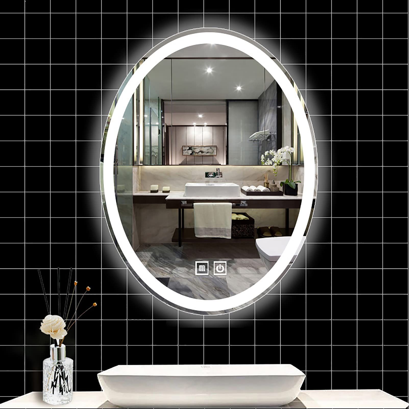 Miroir de courtoisie ovale pour salle de bain avec lumière blanche moderne 60x80cm