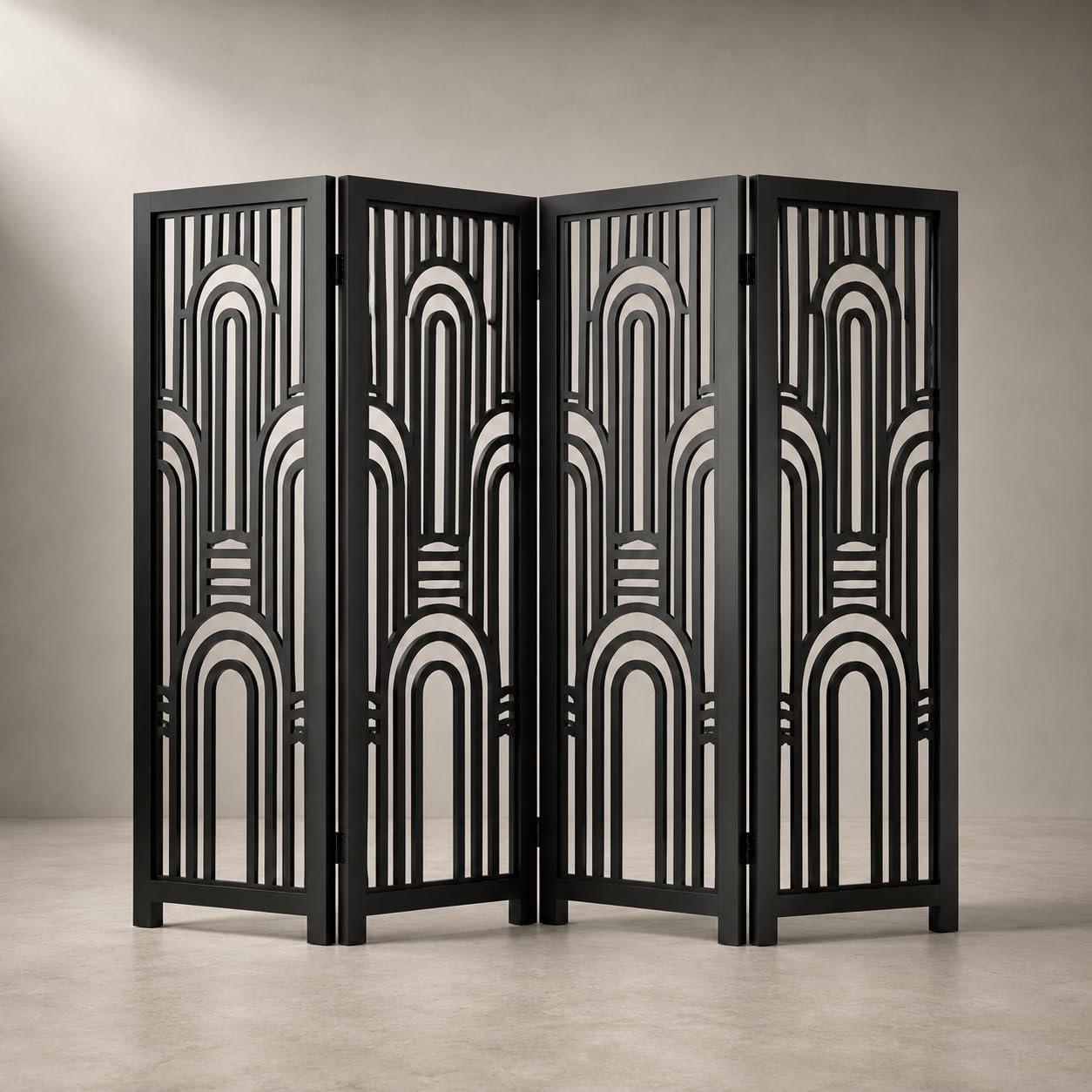 Wooden Room Divider Folding Privacy Screen, Decorative Carved Wood Screen Divider, Freestanding Folding Partition for Living Room Bedroom Office (6 Feet 4 Panel New U Design Black)-picture-11
