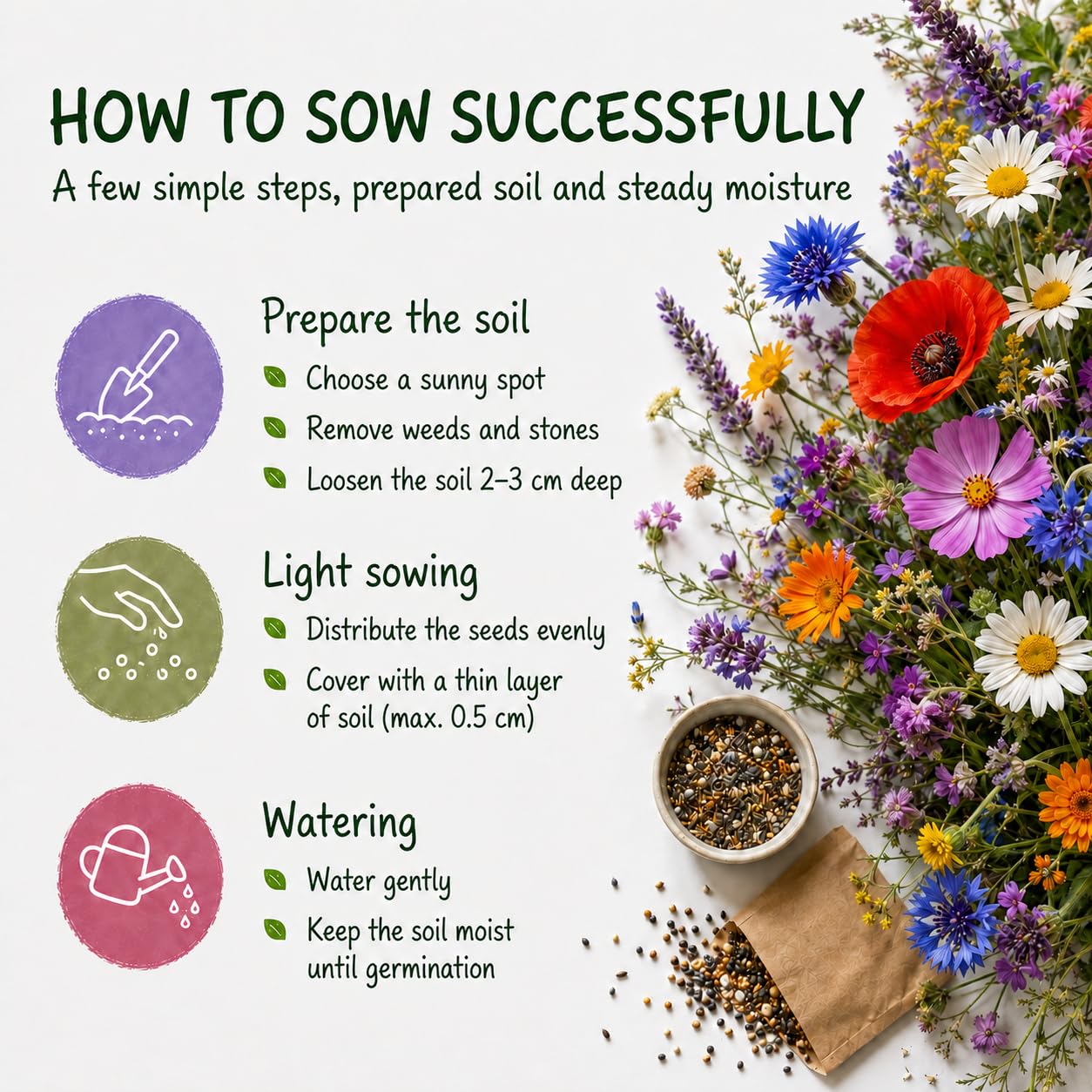 Grounding Maxi - Wildflower Mix Seeds Multicolor, 10000+ seeds - Rustic meadow effect, attracts pollinators (bees & butterflies) - European Quality