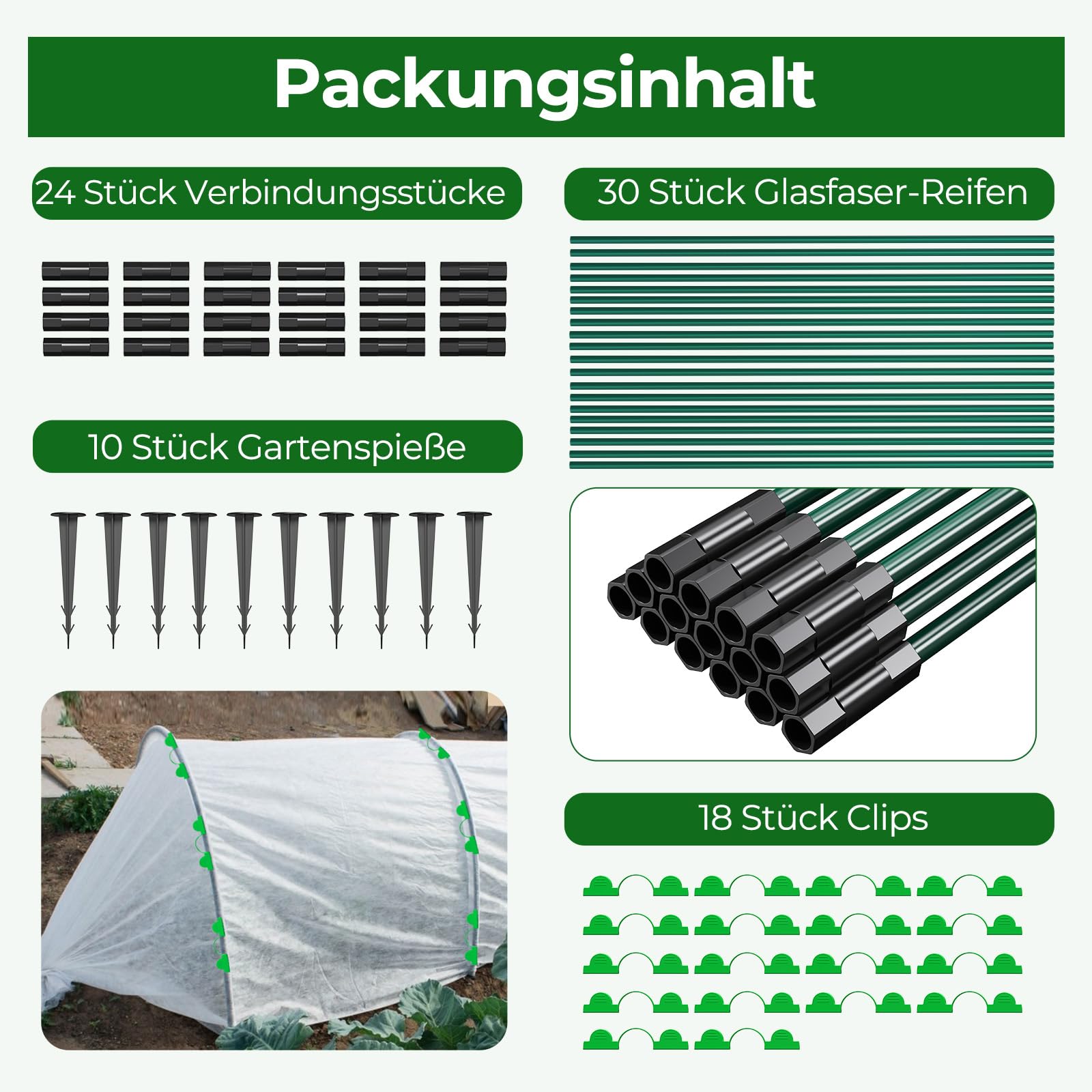 MYMULIKE 60 Stück Folientunnel für Hochbeet, 115 x 85cm Pflanztunnel Bögen, Set aus 12 Glasfaser-Gartenbögen, Gewächshaus Hoops für Gemüse, Blumen, Obst