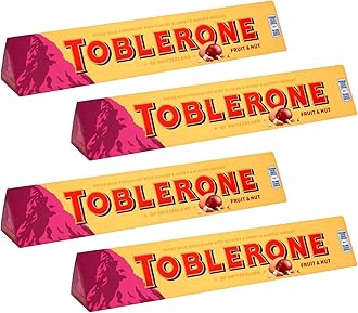 Toblerone Chocolate Bar Fruit and Nut with Raisins, Honey and Almond, 4 pieces, 100 g, 400 g