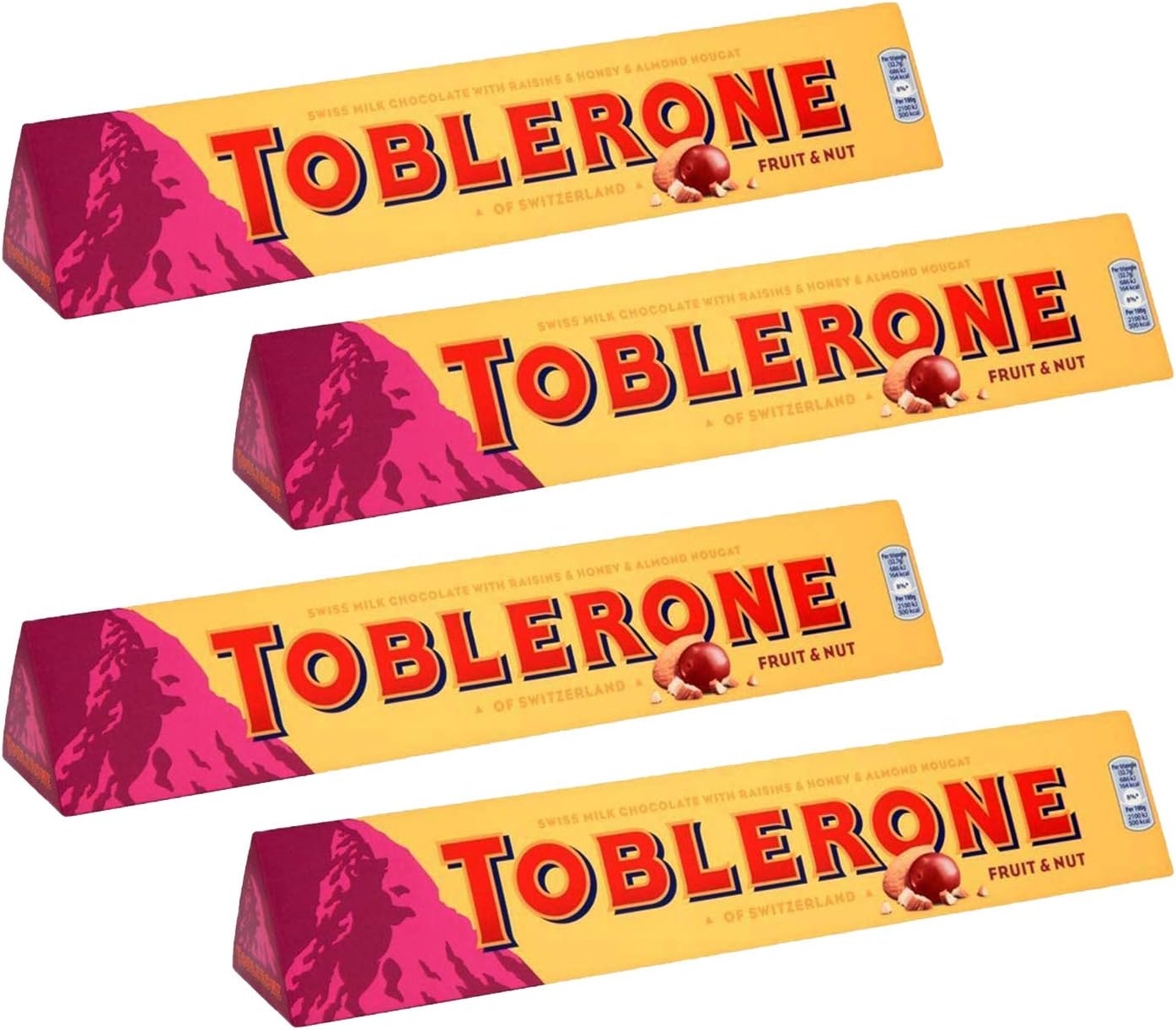 Toblerone Fruit & Nut With Raisins, Honey And Almond Chocolate Bar Pack Of 4, X 100 Gm, 400 Gm