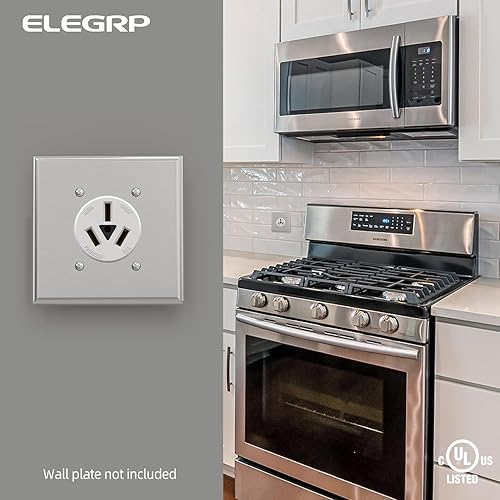 Miniatura 6 de ELEGRP Receptáculo de alimentación de montaje empotrado blanco de 30 amperios y 250 V, NEMA 6-30R, toma de corriente de hoja recta para