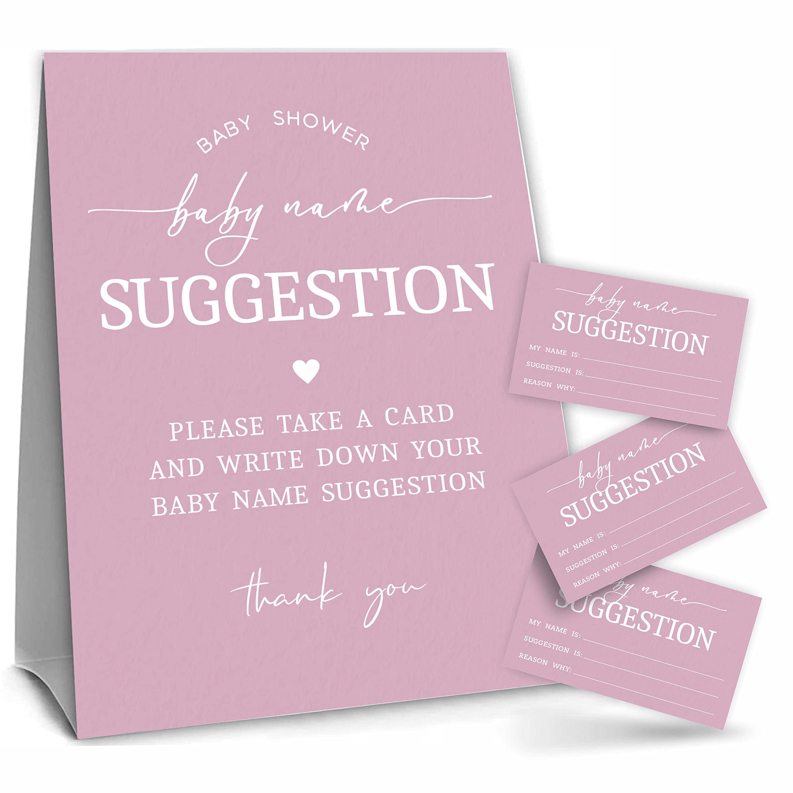 Baby Name Suggestion Game Set, Lilac Theme Baby Shower Game Kit，1 Standing Sign & 50 Tickets, Boho Sun Baby Shower Decorations，Party Favor And Supplies-MZLK-A15