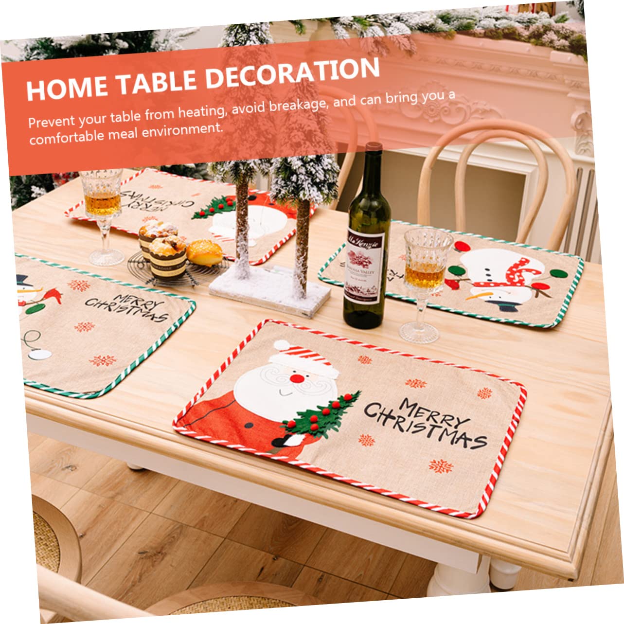 Cabilock 3 Piezas Decoración navideña Decoraciones de Mesa de Fiesta manteles Individuales para Festivales Posavasos navideños Christmas Tablecloth decoración de la Mesa del hogar Tela