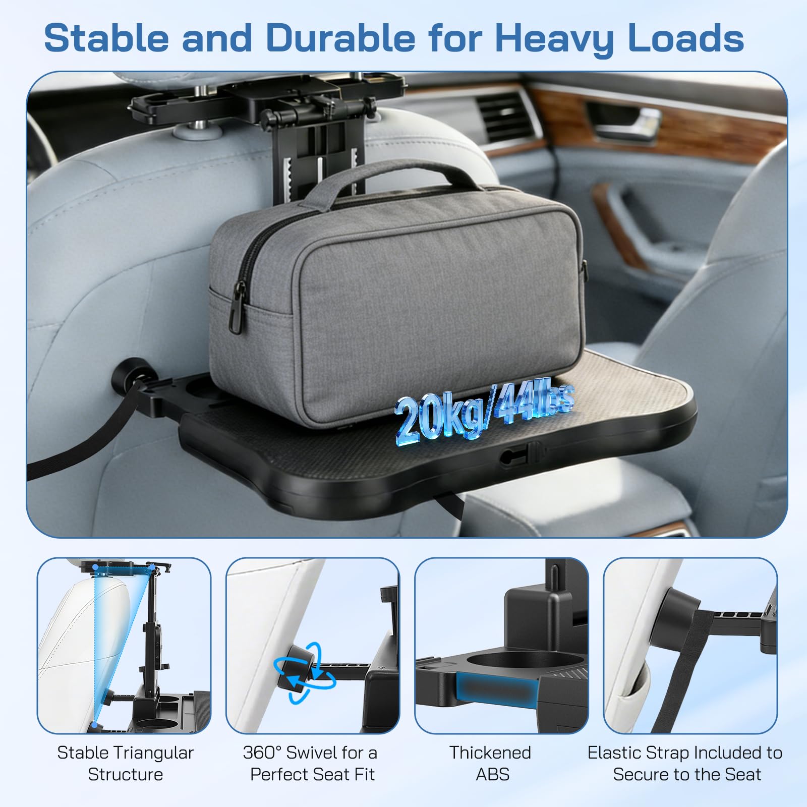 Verstellbarer Auto Laptop Tisch – Multifunktionaler Klapptisch mit Getränkehalter & Handyhalter, höhenverstellbar für 15,6 Zoll Laptop, bis 20kg belastbar für Auto, Reisen & Büro
