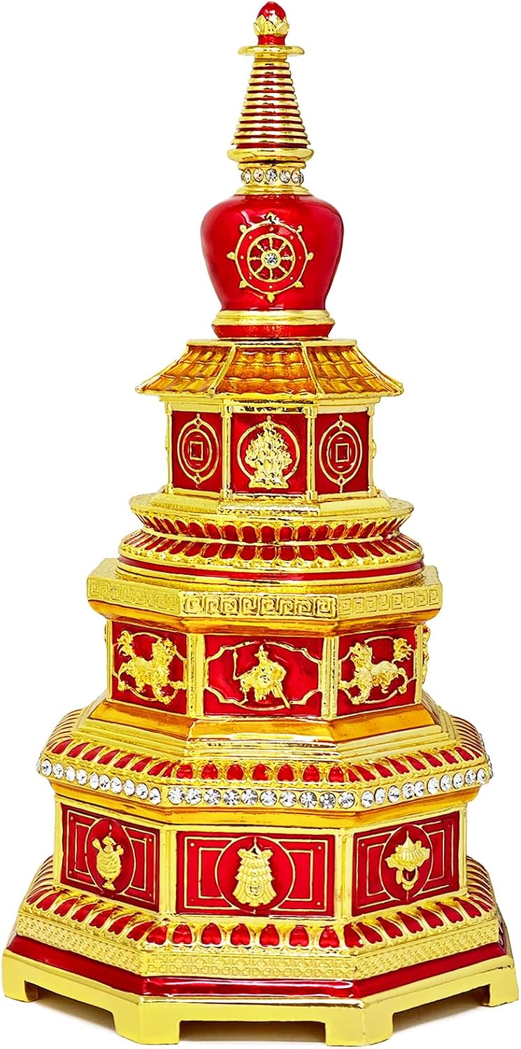 Fengshuibringluck Feng Shui 3-Tiered Victory Stupa Pagoda Prosperity Protectio Amulet Victory Blessing Statue Home Decor