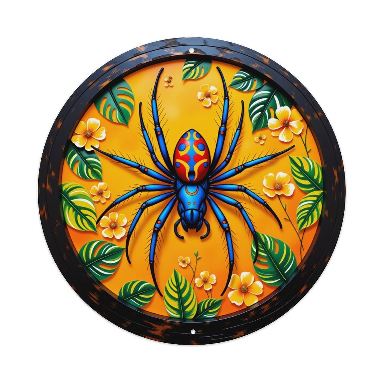 Lzwbntey Vintage Colorful Spider Floral Pattern Design Metal Tin Sign Retro Wall Decor For Home Bar Garage Cafe, Indoor & Outdoor Decorative，Circle Metal Poster, 8X8 Inch