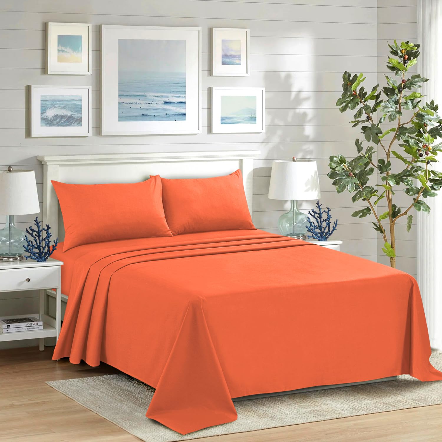 BOSKI LONDON Polycotton Flat Sheet | Soft Non-Iron Top Sheet for Single Double King Size Bed | Breathable Plain Dyed Bedsheets | Wrinkle-Free Flat Bed Sheet (ORANGE, KING(240 X 254 cm)) — image 1