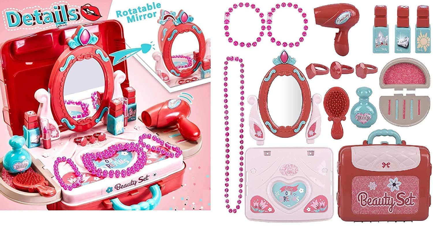 Famous Quality® Stylish Beauty Set for Kids Girls, Make Up Suitcase Kit with Makeup Accessories for Kids (Pink) - Image 5 thumbnail