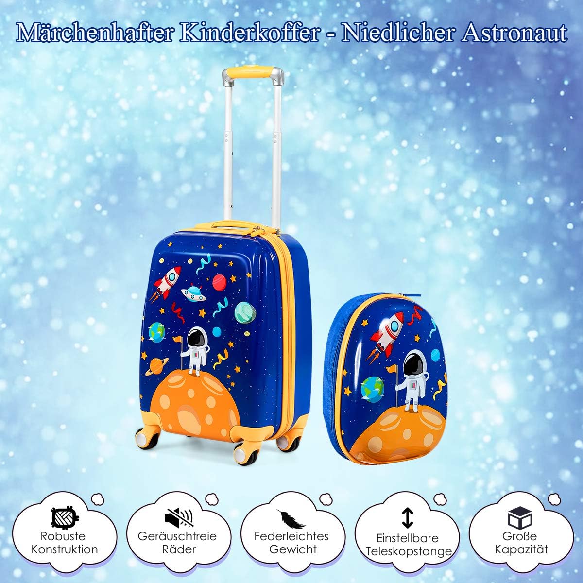 FANTASK Valigia per bambini + zaino, trolley per bambini in plastica, bagaglio per bambini, bagaglio a mano, valigia rigida per ragazzi e ragazze