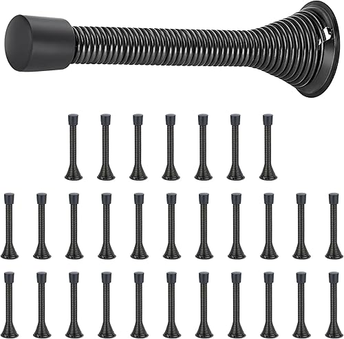 Miniatura 38 de Ravinte Topes de Puerta, Paquete de 12 Topes de Puerta de Resorte Negros con Amortiguador de Goma, Topes de Puerta para la Parte Inferior