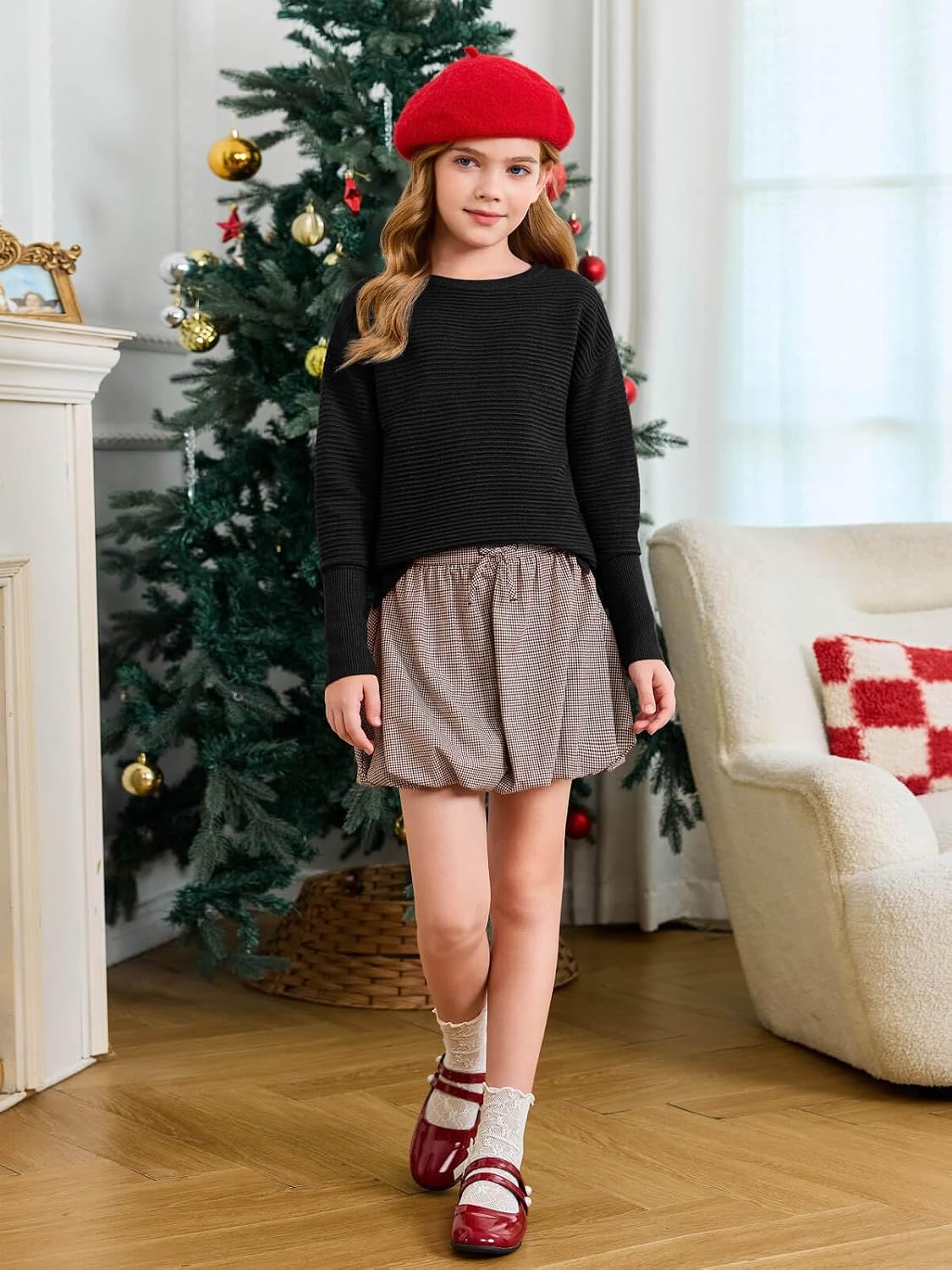 Haloumoning Girls Fall Sweater Kids Ribbed Knit Split Pullover Tops 5-14Y