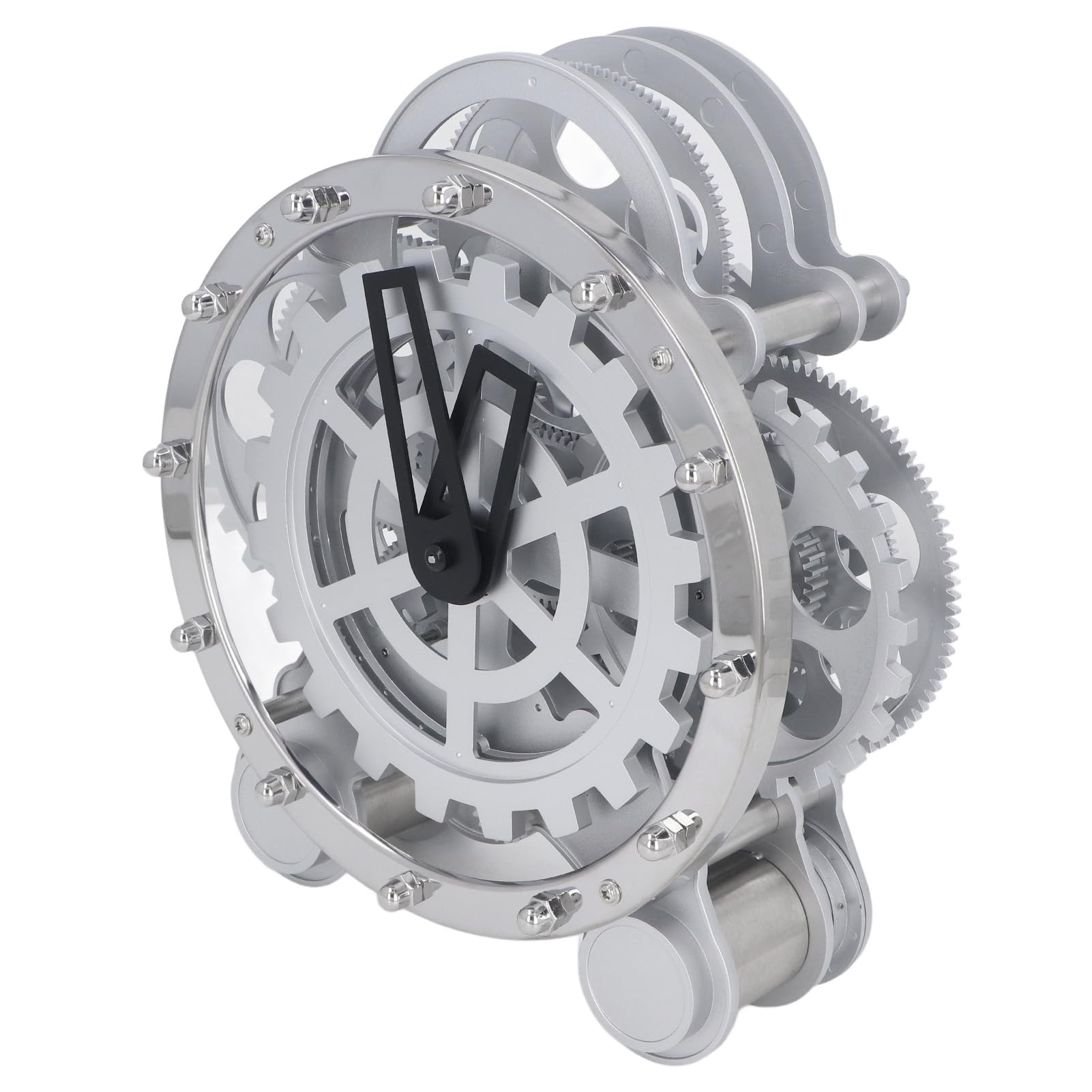 Rotierende Uhr mit Zahnrad aus Edelstahl, Europäische Vintage-Doppelfuß-Standuhr, Stressabbauende Uhrdekoration mit Zahnradwerk für das Büro