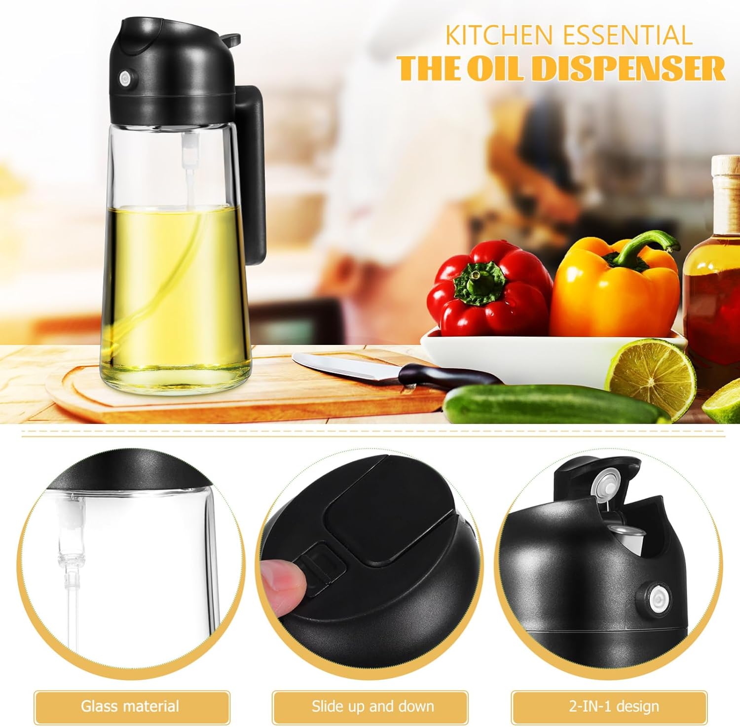 Oil Dispenser Bottle 470ml Oil Sprayer Pourer Glass Perfect for Kitchen