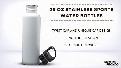 Miniatura 10 de DISCOUNT PROMOS Botellas de agua personalizadas de acero inoxidable de 26 onzas, juego de 100 unidades, reutilizables, a prueba de fugas, perfectas