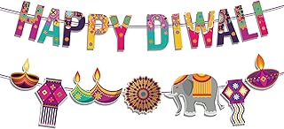 2 PCS Happy Diwali Banner, Diyas Bunting for Diwali Decorations Items, Diwali Decoration Hanging Indoor Outdoor, Diwali Decor Banner with Diwali Diya, Diwali Backdrop Decoration Supplies