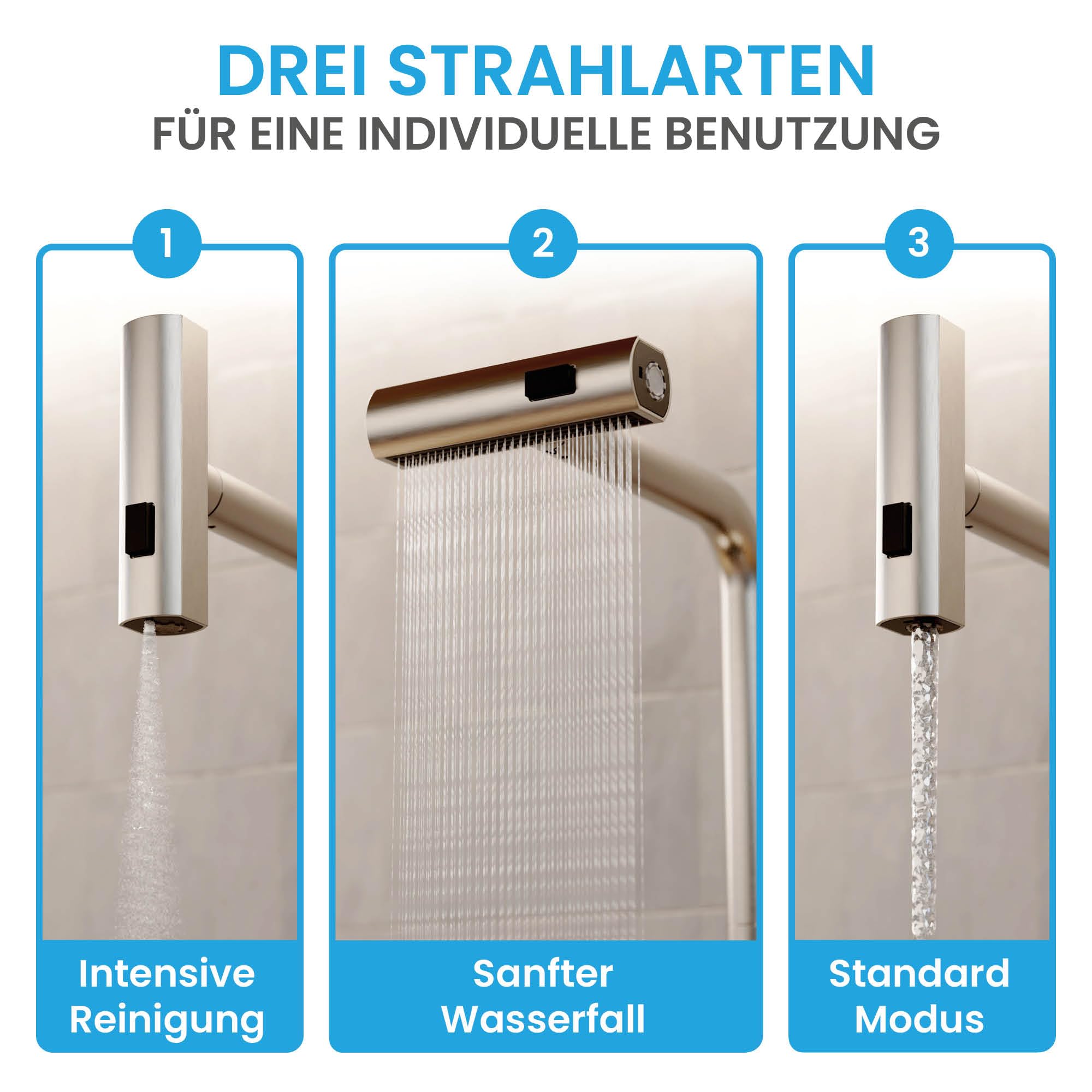 Bächlein Küchenarmatur Erino (Edelstahl gebürstet) – Schwenkbare Einhand-Spültischbatterie mit 3 Strahlarten – Küchen-Wasserhahn mit ausziehbarer und drehbarer Brause und Wasserfall-Funktion