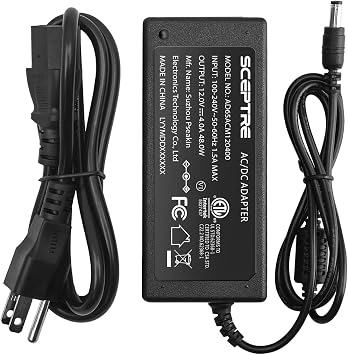 Kado Power Adapter 48W 12V-4A 3A 2.5A 2A 1.5A 1A AC/DC Power Cord 5.5x2.1mm | For Sceptre Monitor E275W-FPT E225W-FW144G C248W-1920RN C255B-FWT240 C325B-FWD240 E248W-19203R E275B-FWD168 U275W-UPT