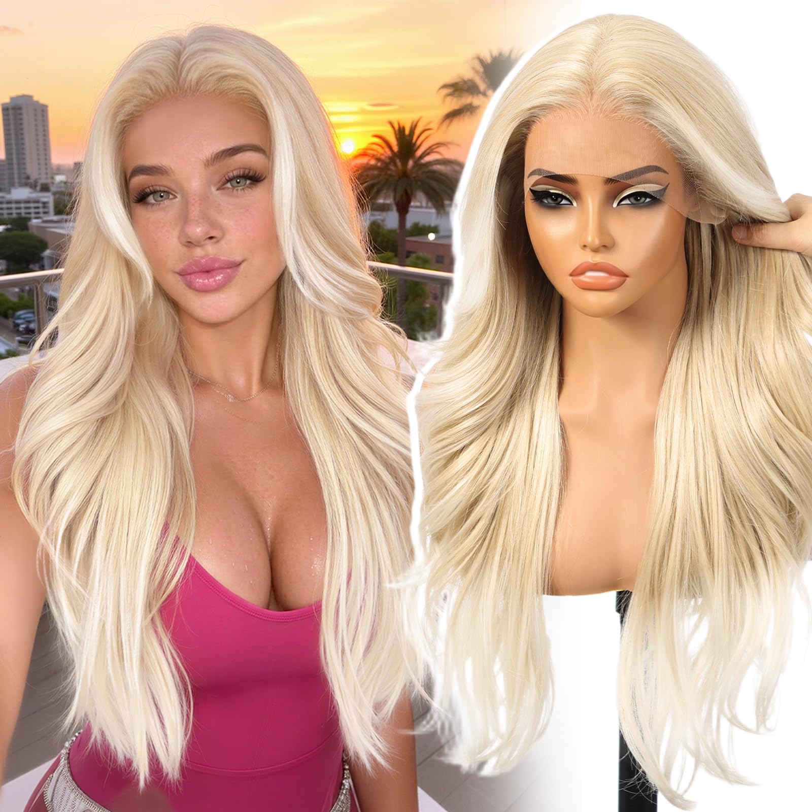 KOME Blonde 13×4 Layered Wave Synthetic Lace Front Wig for Women 26IN Blonde #R10119