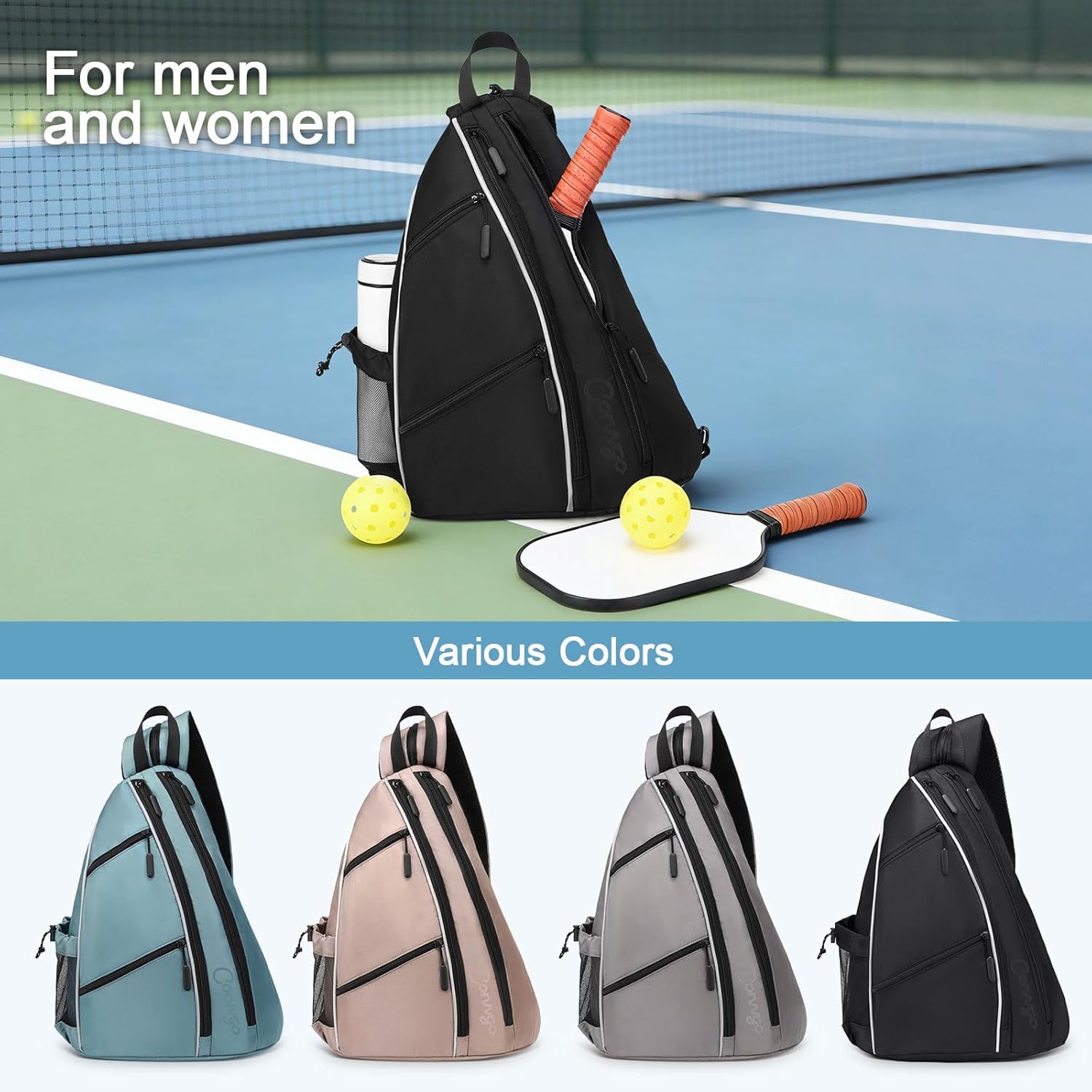 Pickleball Bag for Women and Men, Adjustable Pickle Ball Backpack, 2 in 1 Sports Sling Bag for Pickleball Paddles