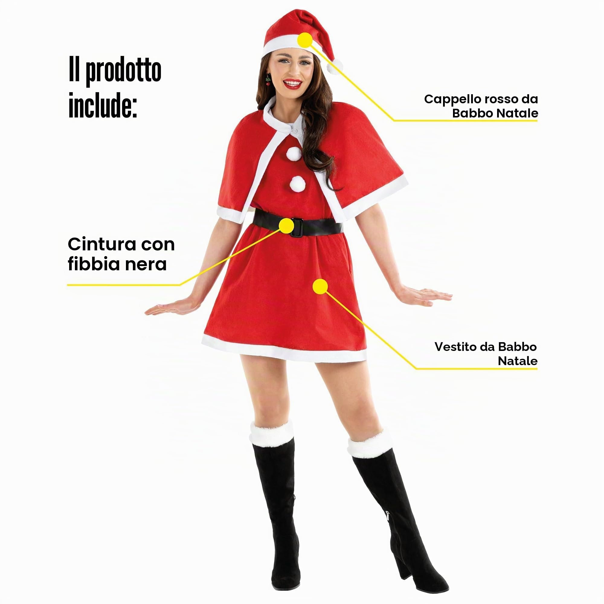 Fun Shack Costume Babbo Natale Donna, Costume Halloween Donna | Vestito Rosso, Mantello, Cintura Nera & Cappello, Stile Natalizio, Perfetto per Halloween, Ideale per Travestirsi