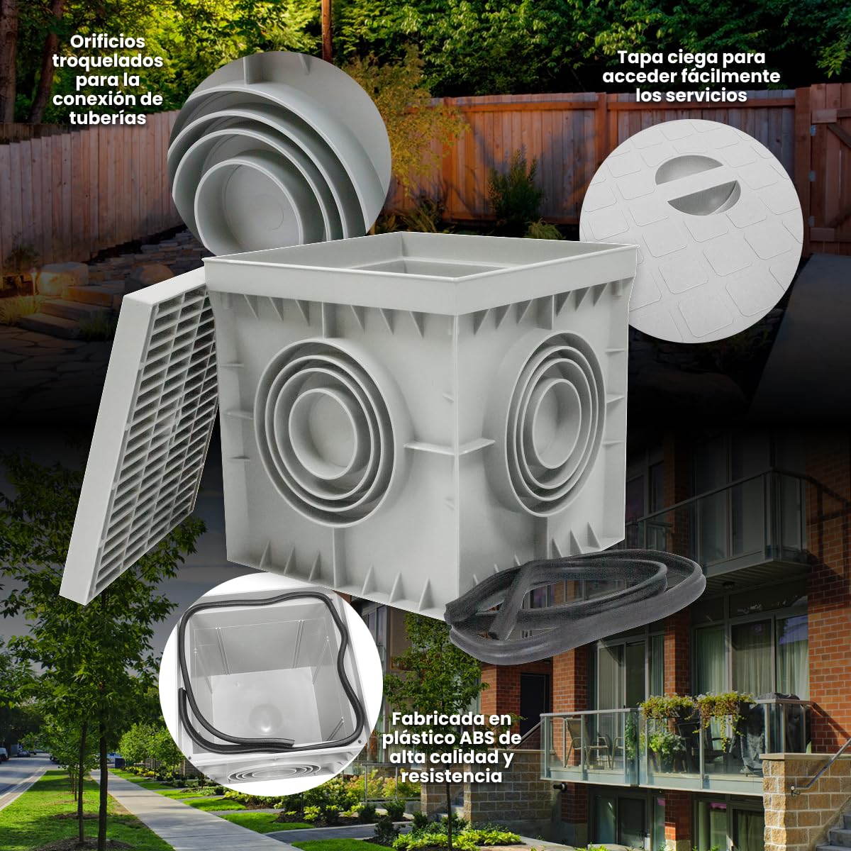 Pack 4 Arqueta Estanca de Suelo Electrica Gris Cuadrada con Tapa Ciega IP54 Arqueta de Riego y Electricidad Arqueta de PVC para Jardin, Drenaje Riego, Instalaciones Eléctricas Tuberías 200x200mm