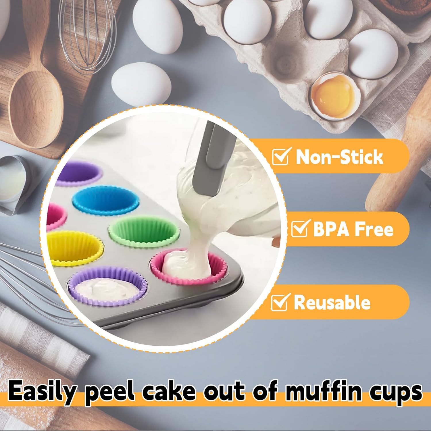 Unokit Muffin Pan for Baking - 2PCS 12-Cup Regular Cupcake Pan with 24PCS Nonstick Cupcake Liners, Carbon Steel Muffin Tin for Oven, BPA Free and Dishwasher Safe - Image 3