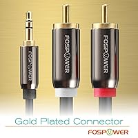 Vista 4 de FosPower Cable de 3.5mm a RCA (183 cm), Cable de audio RCA chapado en oro de 24K macho a macho, cable auxiliar estéreo [izquierdo/derecho] adaptador