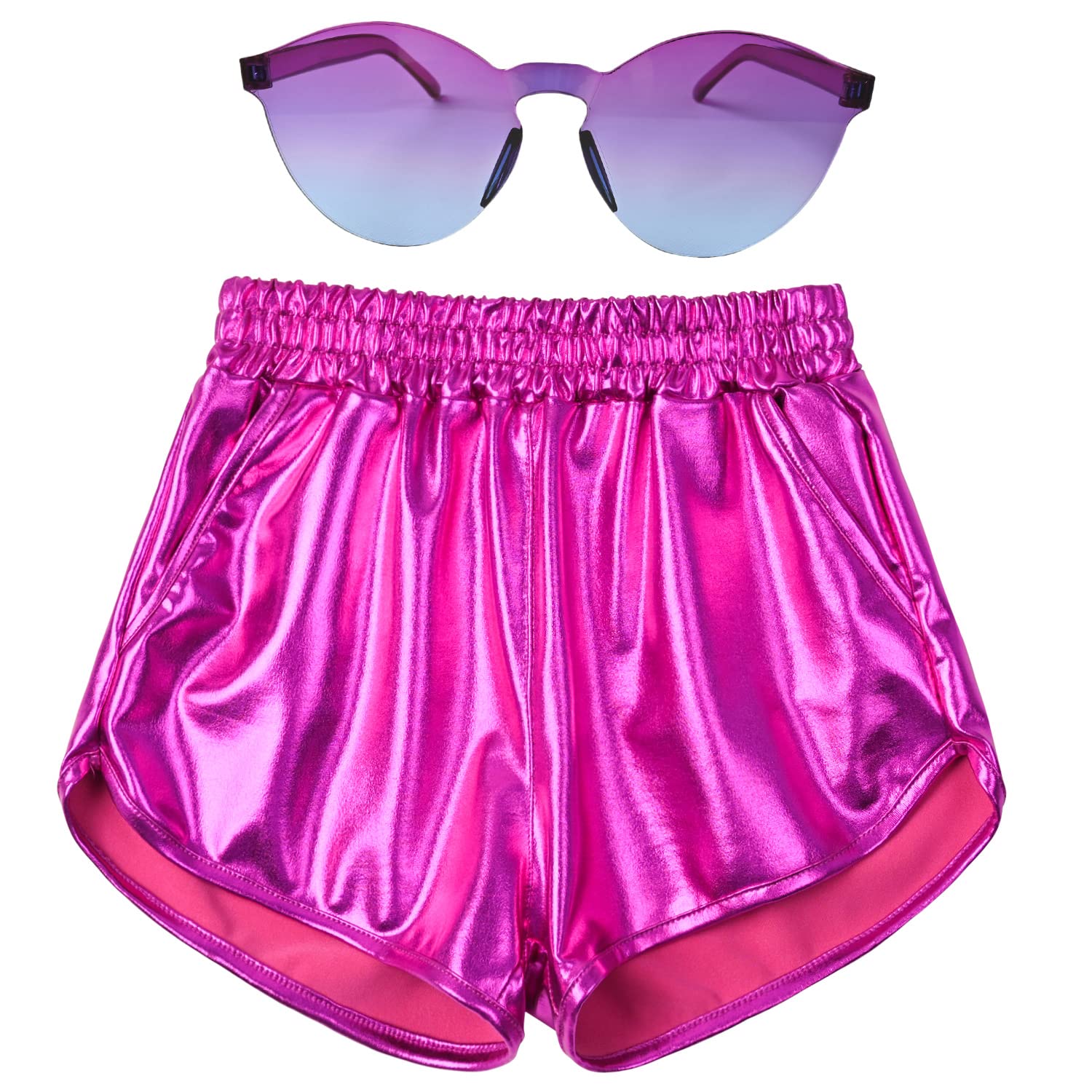 Perfashion Girls Metallic Shorts Shiny Hot Short Sparkly Party Pants &amp;Sunglasses