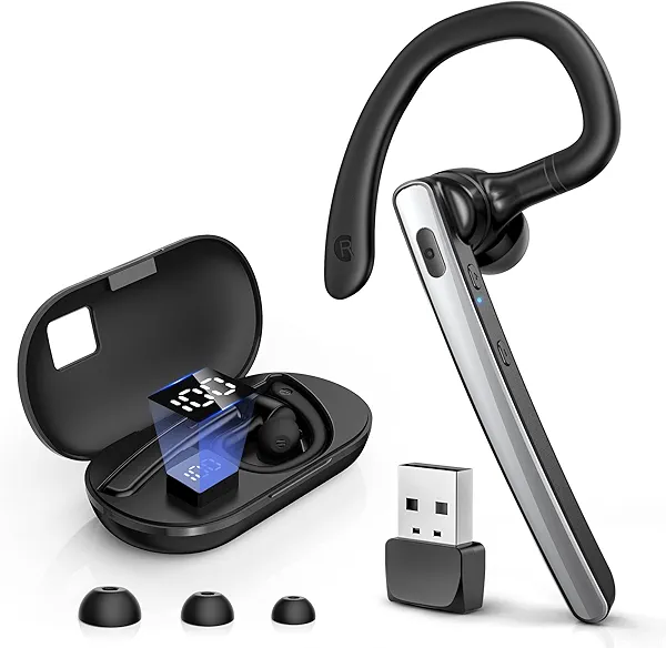 TERUNSOUl Bluetooth Headset V5.3, Wireless Bluetooth Earpiece with 600mAh Charging Case, 110H Playtime, Hands Free Headset for Cell Phone and Computer with Built-in Microphone for Work Trucker Office