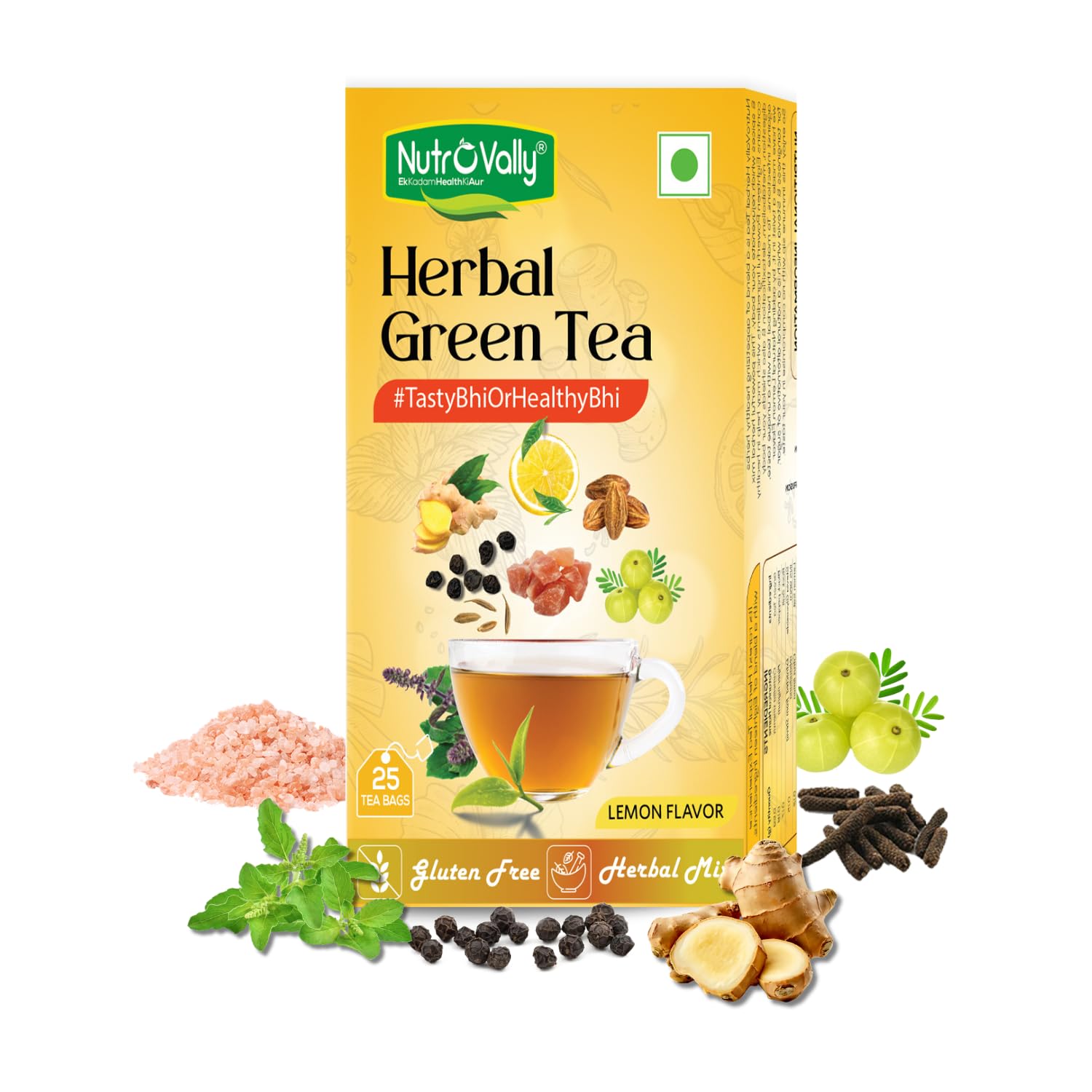 NutroVally Herbal Green Tea 25 Tea Bags | Immunity & Metabolism & Feel the freshness | Green Tea With Tulsi, Amla, Ginger, Ajwain, Harad, Amrita |Organic Herbal Tea bag 25 Pcs (B0CW39GWFY) Amazon Price History, Amazon Price Tracker