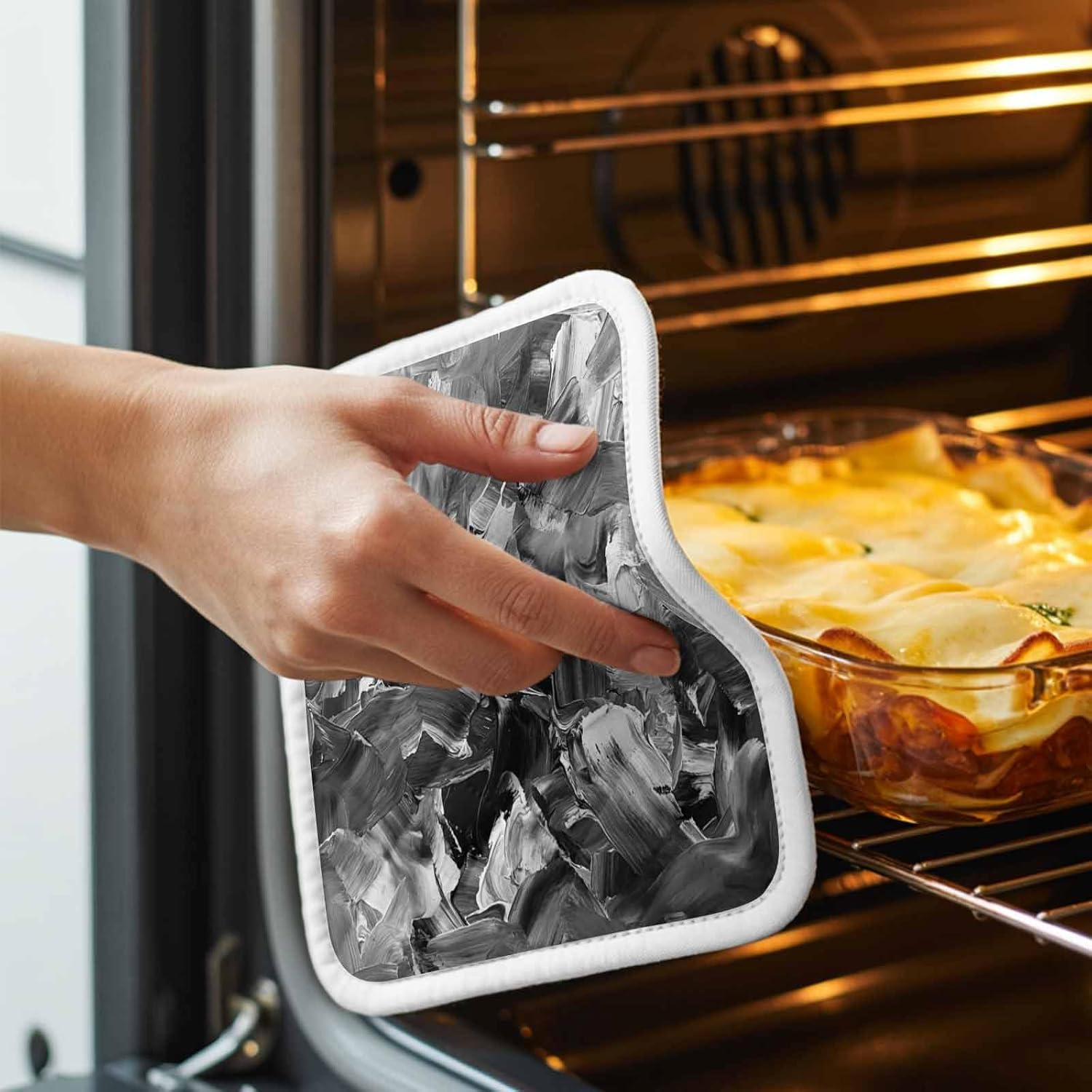 Abstract Geometric Pot Holders for Kitchen Heatproof Potholder, 5 Pack Vintage Shabby Black Grey Hot Pads Multipurpose Oven Pads Cloth Potholders Trivet for Cooking Baking