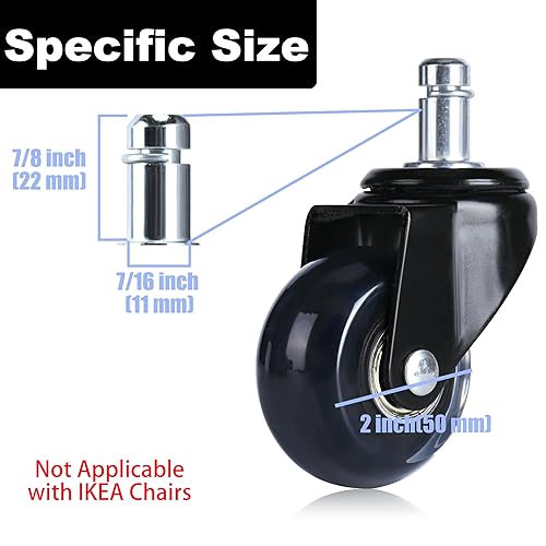 Miniatura 2 de Ruedas giratorias para silla de oficina, ruedas dobles de 2 pulgadas, juego de 5 ruedas giratorias de goma silenciosa de repuesto resistentes para