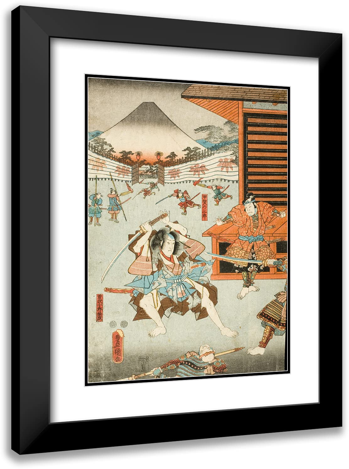 ArtDirect Utagawa Kunisada (Toyokuni III) 18x24 Black Modern Frame and Double Matted Museum Art Print Titled - Night Attack of the Soga Brothers; Soga No Juro Sukenari and Koga No Saburo (1850)