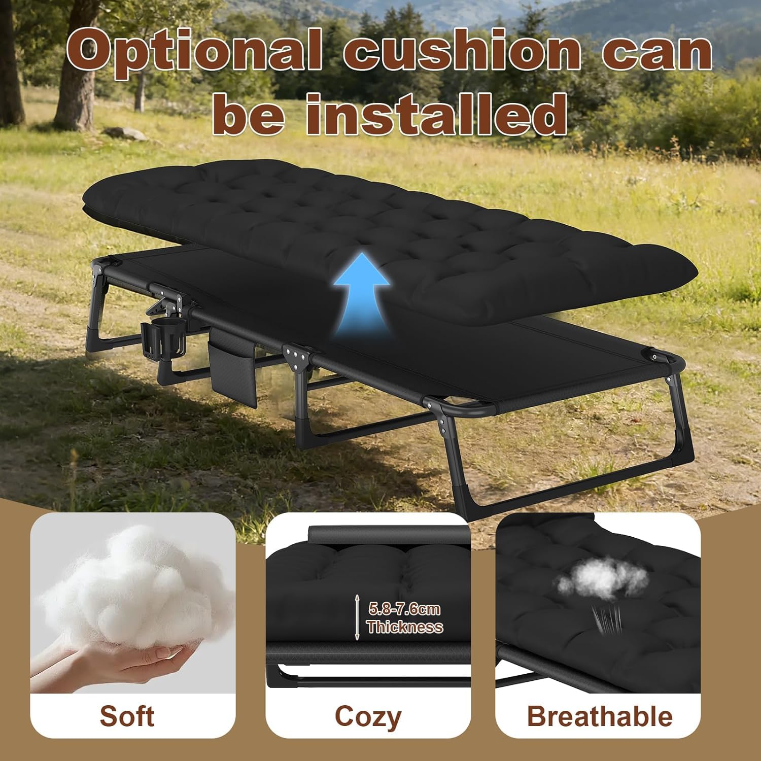 Qshare Campingbett klappbar, 190 x 68 x 30 cm bis 200 kg, Klappbar mit Matratze Tragetasche,Stahl Camping Bett für Erwachsene Outdoor Indoor Garten Reisen Folding Bed