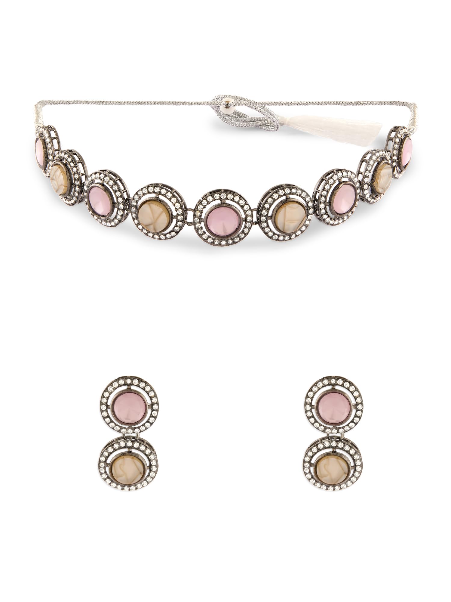 ZAVERI PEARLS Pink Stones Mother of Pearls Embellished Antique
