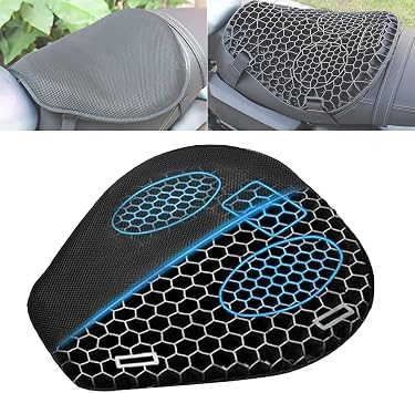 Motorcycle Gel Seat Cushion for Suzuki Address V125G, Shock-Absorbing & Non-Slip Comfort Seat Pad for Long Rides, Breathable 3D Honeycomb Ventilation